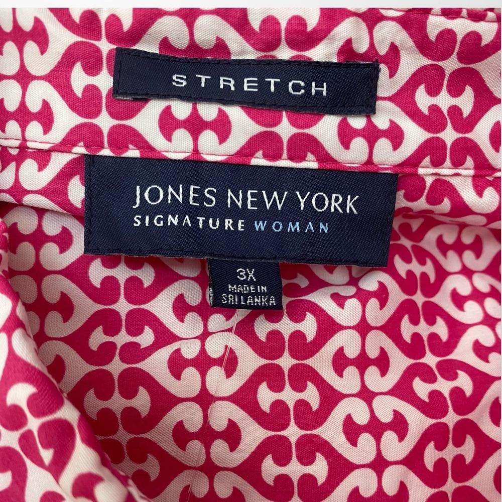 Jones New York Woman 3X Stretch Top Shirt Button Front Pink Long Sleeve NEW - Picture 8 of 9